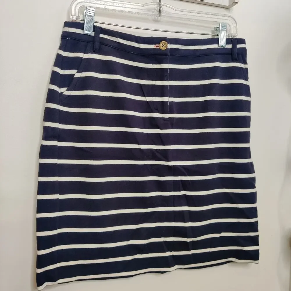 Boden Navy & White Striped Mini Skirt Size 8 Long